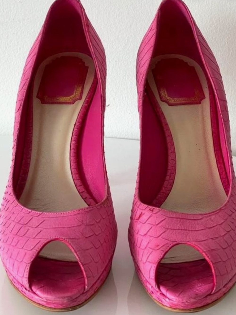 Dior raf Simmons era pink suede peep toe heels with snake print size 40
